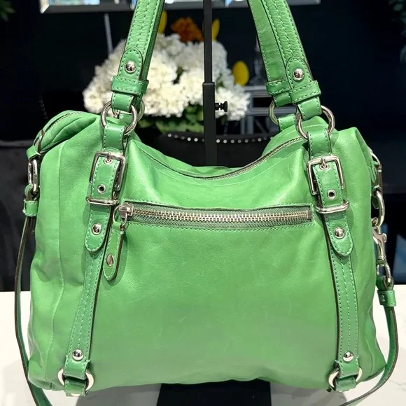 Coach Alexander Bright Green Leather Shoulder Satchel with Silver Hardware - Picture 4 of 8